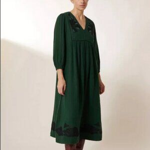 Leon & Harper Robe Romaine Beads Embroidered Midi Dress S